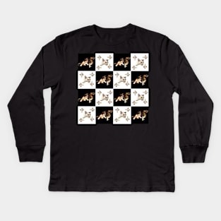 cat pattern in black and white Kids Long Sleeve T-Shirt